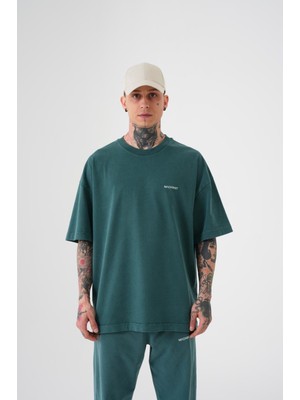 Erkek Yıkamalı Pamuklu Oversize Oil Green Tişört