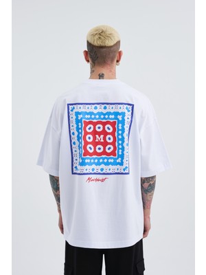 Machinist Erkek Ethnic Baskılı Oversize Beyaz Tişört