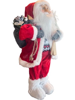 Sole Yılbaşı Süsü Noel Baba Biblo Figür Büyük Boy 45CM -Kayakları, Hediye Çuvalı ve Aksesuarları ile