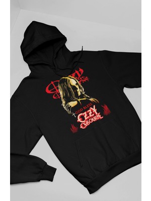 Fuddy Moda Unisex God Bless Ozzy Ozbourne Kapüşonlu Sweatshirt, Oversize Black Sabbath Rocker Baskılı Hoodie