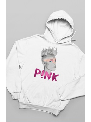Unisex Pink Yazılı Kapüşonlu Sweatshirt, Oversize Müzisyen Pink Baskılı Hoodie