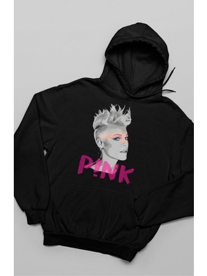 Fuddy Moda Unisex Pink Yazılı Kapüşonlu Sweatshirt, Oversize Müzisyen Pink Baskılı Hoodie