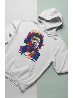 Fuddy Moda Unisex Ai Jimi Hendrix Kapüşonlu Sweatshirt, Oversize Rocker Baskılı Hoodie