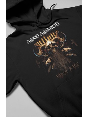 Fuddy Moda Unisex Amon Amarth First Kill Yazılı Kapüşonlu Sweatshirt, Oversize Rock Band Baskılı Hoodie