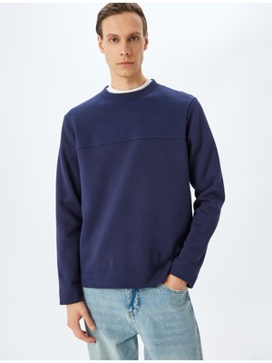 Koton Dikiş Detaylı Şardonlu Pamuklu Bisiklet Yaka Sweatshirt