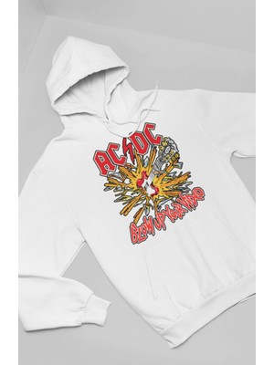 Unisex Ac-Dc Rock Band Baskılı Kapüşonlu Sweatshirt, Oversize Rock Metal Müzik Baskılı Hoodie