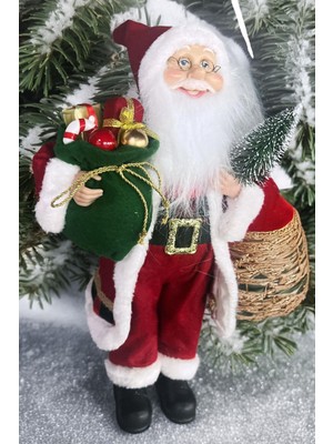 Sole Yılbaşı Süsü Noel Baba Biblo Figür Büyük Boy 45CM -Elinde Çam Ağacı ve Hediye Çuvalı ile