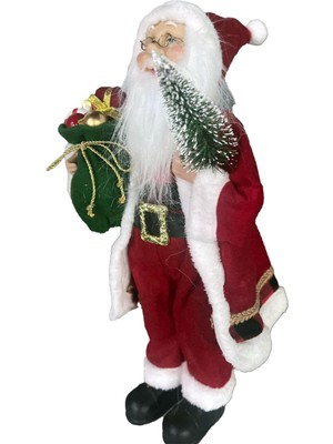 Sole Yılbaşı Süsü Noel Baba Biblo Figür Büyük Boy 45CM -Elinde Çam Ağacı ve Hediye Çuvalı ile