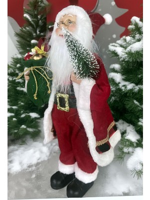 Sole Yılbaşı Süsü Noel Baba Biblo Figür Büyük Boy 45CM -Elinde Çam Ağacı ve Hediye Çuvalı ile