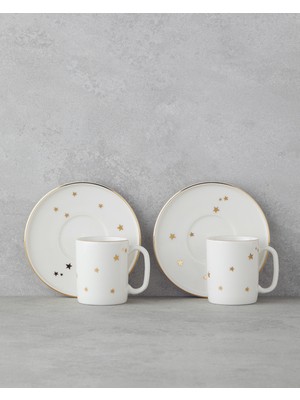 English Home Talisman Star Bone Porselen 4 Parça 2 Kişilik Kahve Fincan Takımı 90 ml Gold