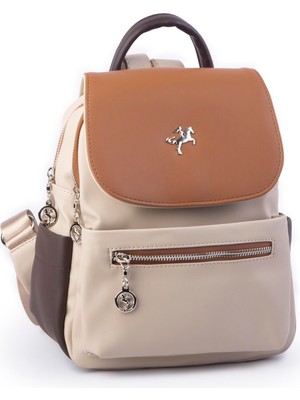 Nas Bag Kadın Sırt Çantası Çift Gözlü Spor Çanta Kum  Kahve Taba Dona   ( 23X26X14 cm )