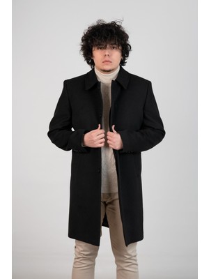 Akçaylar Yakalı Klasik Kesim Düğmeli Uzun Kaşe Erkek Kaban