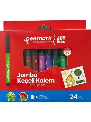 Penmark 24'lü Jumbo Boy Keçeli Kalem Seti Renkli Yıkanabilir Kalemler 3-5 mm Uç Ölçüsü