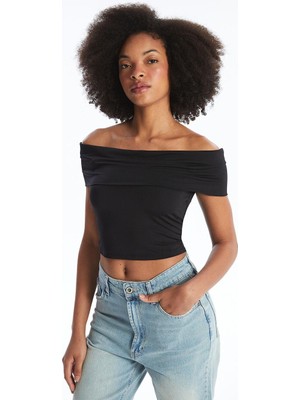 Kadın Kayık Yaka Düz Crop