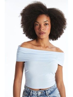 Kadın Kayık Yaka Düz Crop