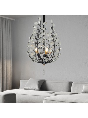 Apliqa Donna Siyah 45'lik Kristal Taşlı Modern Koridor, Salon Avize