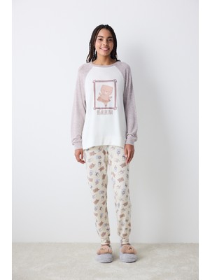 Penti Bearlerina Printed Ekru Pantolon