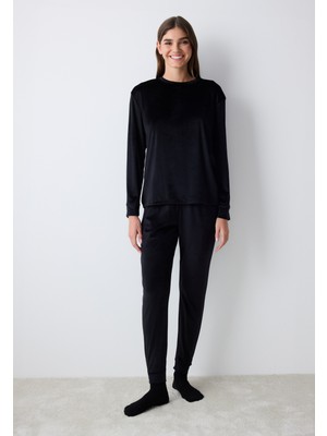 Black Fuzzy Solid Siyah Sweatshirt