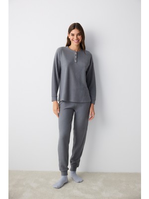 Penti Koyu Gri Waffle Koyu Gri Pantolon Pijama Takımı