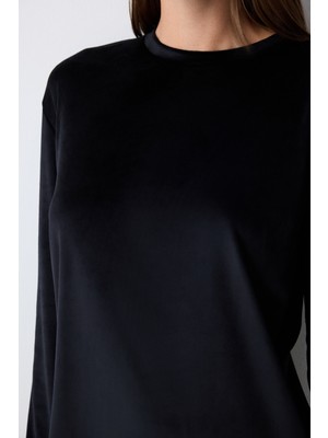 Black Fuzzy Solid Siyah Sweatshirt