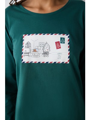 Postcard Koyu Yeşil Pantolon Pijama Takımı