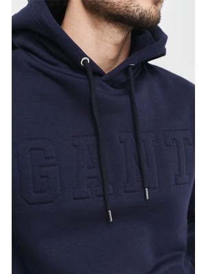 Gant Erkek Lacivert Regular Fit Kapüşonlu Sweatshirt