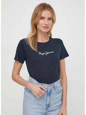 Pepe Jeans Bisiklet Yaka Baskılı Lacivert Kadın T-Shirt PL505827