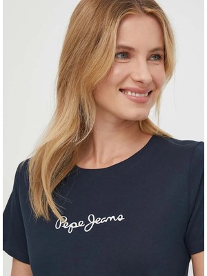 Pepe Jeans Bisiklet Yaka Baskılı Lacivert Kadın T-Shirt PL505827