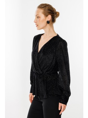 Ekol Beli Büzgülü V Yaka Bluz Siyah