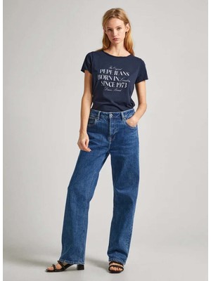 Pepe Jeans Bisiklet Yaka Baskılı Lacivert Kadın T-Shirt PL505822