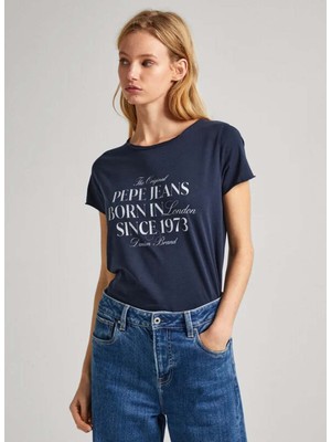 Pepe Jeans Bisiklet Yaka Baskılı Lacivert Kadın T-Shirt PL505822