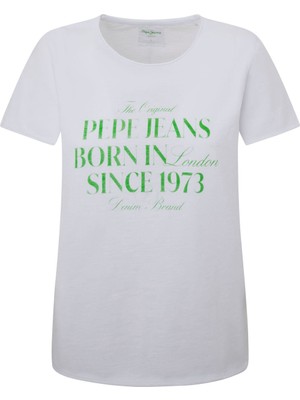 Pepe Jeans Bisiklet Yaka Baskılı Beyaz Kadın T-Shirt PL505822