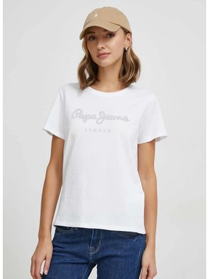 Pepe Jeans Bisiklet Yaka Baskılı Beyaz Kadın T-Shirt PL505749