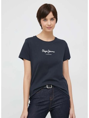 Pepe Jeans Bisiklet Yaka Baskılı Siyah Kadın T-Shirt PL505480