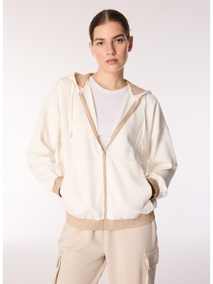 E 4.0 Design Studio x Fabrika Kapüşon Yaka Düz Kırık Beyaz Kadın Sweatshırt F4WL-SWT W69