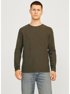 Jack & Jones Bisiklet Yaka Regular Fit Haki Erkek Kazak 12258407_JJECOOPER Knıt Crew Neck N