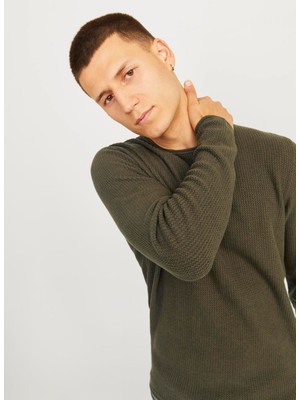 Jack & Jones Bisiklet Yaka Regular Fit Haki Erkek Kazak 12258407_JJECOOPER Knıt Crew Neck N