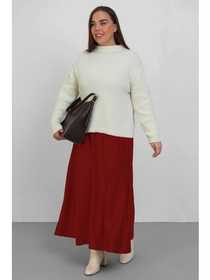 Lady Majestic Büyük Beden Lastikli Fermuarlı Saten Kloş Uzun Etek