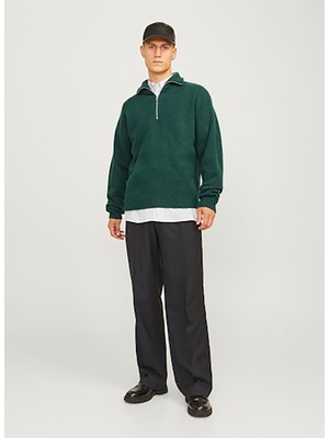 Jack & Jones Dik Yaka Relaxed Koyu Yeşil Erkek Kazak 12241817_JOROLLIE Knıt Half Zıp Sn