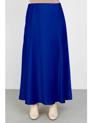 Büyük Beden Lastikli Fermuarlı Saten Kloş Uzun Etek