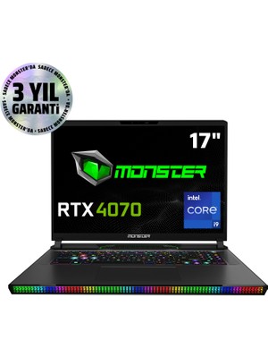 Monster Semruk S7 V9.2.3 Intel Core I9 13950HX 64 GB Ram 2 Tb SSD 8 GB Rtx 4070 Windows 11 17" Qhd+ 240 Hz Oyun Bilgisayarı