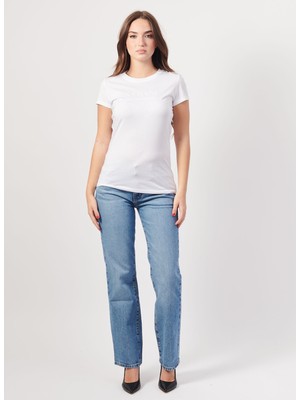 Armani Exchange Yuvarlak Yaka Düz Beyaz Kadın T-Shirt 6DYT11