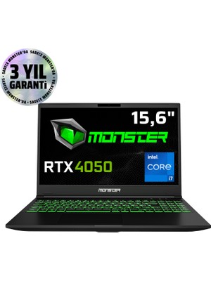 Monster  Abra A5 V20.3.2 Intel Core i7 13700H 32 GB RAM 1 TB SSD 6 GB  RTX 4050 FreeDOS 15,6" FHD 144 Hz Oyun Bilgisayarı