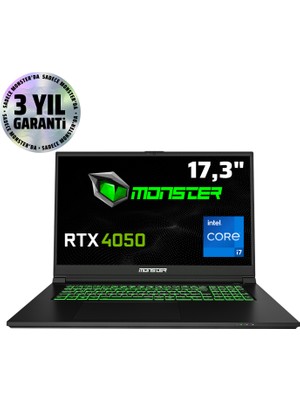 Monster Abra A7 V15.2.2 Intel Core I7 12700H 32 GB Ram 1 Tb SSD 6 GB Rtx 4050 Freedos 17,3" Fhd 144 Hz Oyun Bilgisayarı