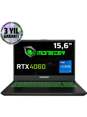 Monster Tulpar T5 V23.4.2 Intel Core I7 12700H 32 GB Ram 1 Tb SSD 8 GB Rtx 4060 Freedos 15,6" Fhd 144 Hz Oyun Bilgisayarı