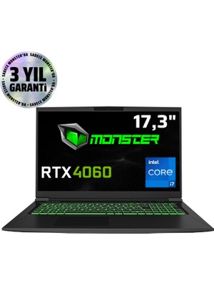 Monster  Tulpar T7 V20.6.2 Intel Core i7 13700H 32 GB RAM 1 TB SSD 8 GB  RTX 4060 FreeDOS 17,3" FHD 144 Hz Oyun Bilgisayarı