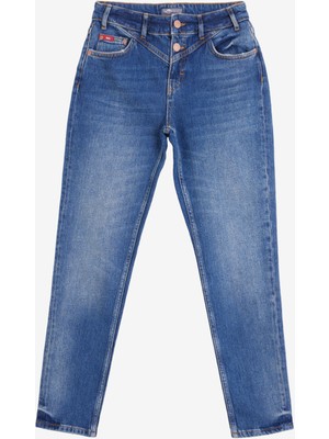 Lee Cooper Funny Yüksek Bel Normal Kesim Düz Paça Francesca Dark Kadın Jean Pantolon