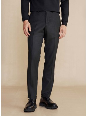 Brooks Brothers Normal Bel Duble Paça Slim Fit Siyah Erkek Pantolon BBFW24MPT002