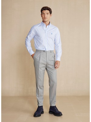 Brooks Brothers Normal Bel Duble Paça Standart Gri Erkek Pantolon BBFW24MPT006