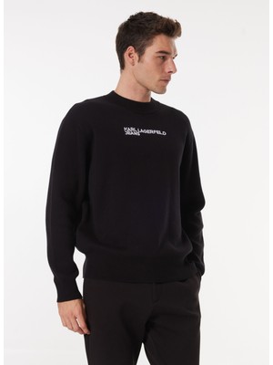 Karl Lagerfeld Bisiklet Yaka Normal Baskılı Siyah Erkek Kazak 241D2000_KLJ Logo Sweater